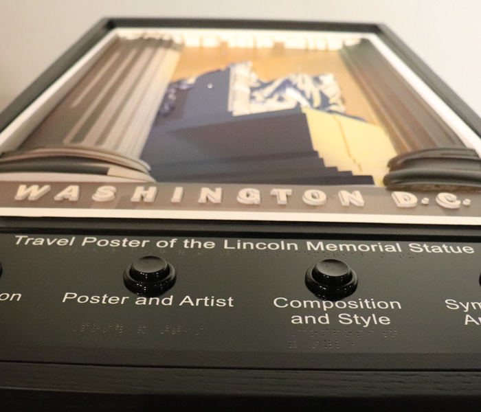 A travel poster of the Lincoln Memorial statue