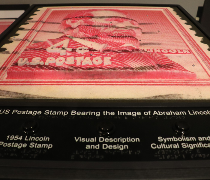 A U.S. postage stamp bering the image of Abraham Lincoln