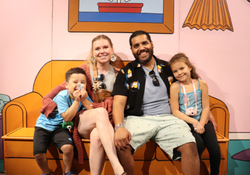 Family at photo-op for The Simpsons